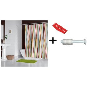 Resim Banyo Duş Perdesi 6710 120x200 Perde Borusu Askı Aparatı 90x130 Hediyeli Çok Renkli 