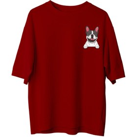 Resim French Bulldog - Oversize T-Shirt - L / Kırmızı 