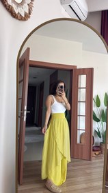 Resim %100 ipek önü kapaklı yağ yeşili şalvar pantolon - Standart 