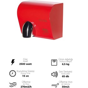 Resim Winde 2500w Kırmızı Fotoselli Çelik Gövde El Ve Yüz Kurutma Makinası 