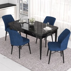 Resim Canisa Concept Eva Serisi Mutfak Masa Takımı, Açılabilir 80X132 Mdf Siyah Mermer Desen Masa ve 4 Sandalye 