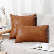 Resim 1 Adet Premium Suni Deri Atma Yastık Kılıfı - Kalın Modern Lüks Dekoratif Minder Kılıfı Fermuarlı, Sadece Elde Yıkama, Açık Kahverengi için Kanepe Oturma Odası Araba Dış Mekan, Kanepeler için Yastıklar, Araç Koltuk Örtüsü, Şık Oda Vurgusu, Dayanıklı Dikişli Dikim 