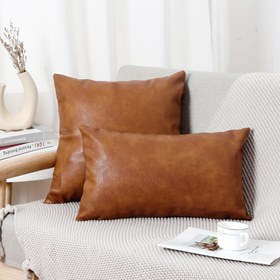 Resim 1 Adet Premium Suni Deri Atma Yastık Kılıfı - Kalın Modern Lüks Dekoratif Minder Kılıfı Fermuarlı, Sadece Elde Yıkama, Açık Kahverengi için Kanepe Oturma Odası Araba Dış Mekan, Kanepeler için Yastıklar, Araç Koltuk Örtüsü, Şık Oda Vurgusu, Dayanıklı Dikişli Dikim 