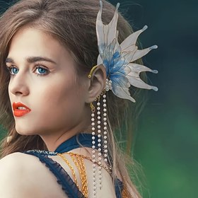 Resim Bir çift Denizkızı Prenses Peri Kulak Bilekliği, Tül Su Nymph Kulak Finsi ile süslenmiş, Meticulous El Yapımı Zanaatkarlığı ile Tasarlanmış Peri Sarılı Kulak Aksesuarları, Parti Kıyafetleri ve Dış Mekan Kıyafetleri için Mükemmel. 