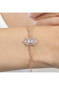 Resim Asil Işıltı Klasiği Rose Renk Vintage Gümüş Bileklik 