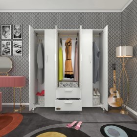 Resim Kenzlife gardırop 6 kapaklı kapılı 2 çekmeceli glayör 168*150*42 byz ayaklı gardolap dolap 