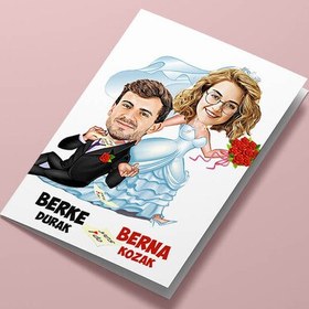Resim Evlendik Çok Mutluyuz Karikatürlü Tebrik Kartı 