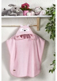 Resim Ely Parker Kedi Figürlü Kapşonlu Çocuk Bornoz Panço Plaj Havlusu Pembe 