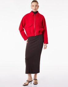 Resim Modal Kumaş Slim Fit Yırtmaçlı Midi Kalem Etek 