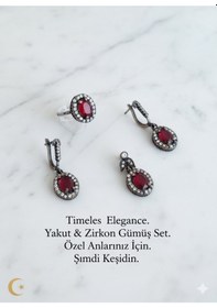 Resim Yakut Taşlı Ve Zirkon Süslemeli Gümüş Set Bronz 