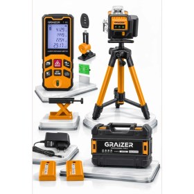 Resim Graizer T16 Köşe Yeşil Çizgi Lazer Terazi 360° Miknatisli Otomatik Hizalama Metre Çantali Lazer Metre 