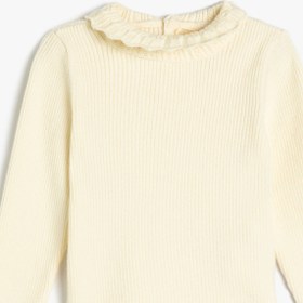 Resim Kız Bebek Basic Sweatshirt Dik İşlemeli Yaka Arkadan Düğmeli Uzun Kollu 