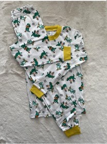 Resim Bisiklete Binen Dino Pijama Takımı Sarı 