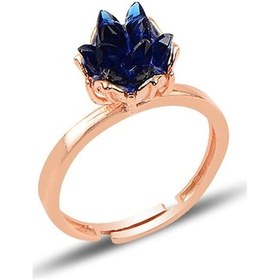 Resim Gümüş Lotus Çiçeği Modeli Safir Renkli Taşlı Ayarlamalı Yüzük 
