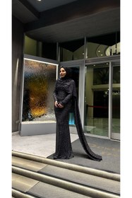 Resim Bess Store Tesettür Kuyruklu Simli Liva Abiye 