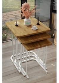 Resim Tokyo Gümüş Ayaklı Mdf 3 Lü Kare C Zigon Sehpa Kahverengi 