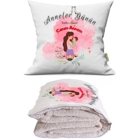 Resim Anneler Günü Hediyesi Tv Battaniyeli Opsiyonel Dekoratif Yastık Kırlent Çok Renkli 