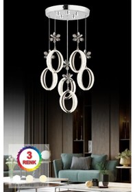 Resim İstanbul Avize Zeus 6'li Gümüş Kumandalı 3 Renk Ledli Modern Led Avize 