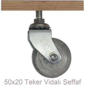 Resim Adilon Ofis Koltuk Dolap Etajer 360 Derece Döner 50 x 20 Vidalı Teker Şeffaf 50 mm (4 Adet) 