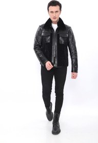 Resim Erkek Hakiki Piton ve Astrakhan Kürkünden Kaban/Kürk EDC132 (Standart Kalıp) - 3XL 