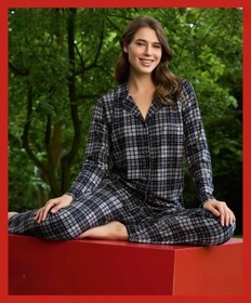 Resim Pijamoni Kadın Süet Önden Düğmeli Likralı Pijama Takımı 10 - 1 Adet 001 