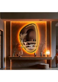 Resim Fractura Asimetrik Led'li Kumlamalı Lavabo & Banyo Aynası Dokunmatik Sensörlü 100 X 65 Cm Turuncu 