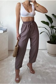 Resim Lady Pixie Gofre Kumaş Yanlardan Cepli Şalvar Pantolon 