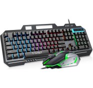 Resim Sones T-wolf Tf600 104 Tuşlu Kablolu Arkadan Aydınlatmalı Klavye Ve Fare Kombinasyonu Metal Panel Ve Telefon Standı 