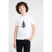 Resim Qivi Silhouette Red Cedar Tree Baskılı Unisex Çocuk Beyaz T-Shirt 
