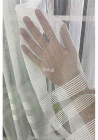 Resim Tül Perde Çift Şeritli Modern Bordürlü Eteği Bantlı 