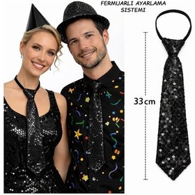 Resim Siyah Renk Pul Payetli Işıltılı Parti Kravatı 33 Cm - Elm-01-763810 
