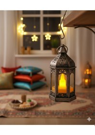 Resim 9 Cm Ramazan Ledli Eskitme Gümüş Fener - Pil Dahil Dekoratif Ramazan Feneri Diğer 