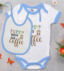Resim Bk Kids Mommy Needs Her Coffee Tasarımlı Mavi Bebek Body Zıbın Ve Çok Renkli 