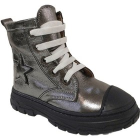 Resim Ortopedikal 1001 Ridente Platin Yıldızlı Patik Kız Çocuk Bot % 100 Deri Bağcık Ve Fermuarlı Platin 