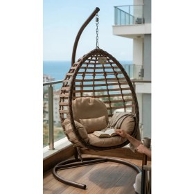 Resim Demharis Tek Kişilik Rattan Gümbet Bahçe Salıncağı Minderli Balkon Salıncağı 