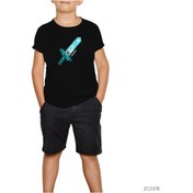 Resim Minecraft Diamond Sword Siyah Çocuk Tişört Siyah 