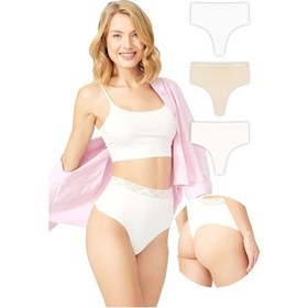 Resim Cottonhill Basic Yüksek Bel Lazer Kesim Tanga Külot 3'lü Paket Renkli2 Çok Renkli 