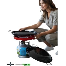 Resim Orcamp Çok Amaçlı Küçük Tüp Mangal Izgara Sac Ocak Kavurma Gözleme Et Balık Dumansız Piknik Tüp Sac 40CM 