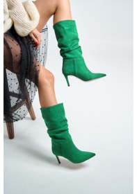 Resim Fancy Kadın Yeşil Süet Topuklu Çizme Yeşil 