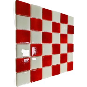 Resim MozaiKristaL Tüm Yüzeyler Için 50X50MM. Kırmızı-Beyaz Damalı, 31,5X31,5CM. Cam Mozaik. ( 5 File Karo Fiyatıdır ) 