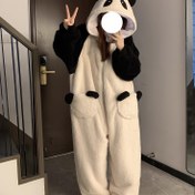 Resim Kadınlar İçin Kış Sıcaklığı, Rahat & Sevimli Panda Peluş Zıbın - Kalın Polar, Sıcak Sonbahar/Kış Kapüşonlu Pijama Takımı Karikatür Panda Tasarımı ile|Rahat Kalıp, Panda Hediyeleri 