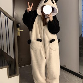 Resim Kadınlar İçin Kış Sıcaklığı, Rahat & Sevimli Panda Peluş Zıbın - Kalın Polar, Sıcak Sonbahar/Kış Kapüşonlu Pijama Takımı Karikatür Panda Tasarımı ile|Rahat Kalıp, Panda Hediyeleri 