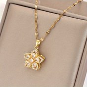 Resim Altın Kaplama Paslanmaz Çelik Dudak Zinciri, Altın Kaplamalı Kübik Sentetik Zirkonya Çiçek Desenli Retro Tasarım Şık Minimalist Uniseks Çift Sokak Giyimi Günlük Parti Noel Halloween Kolye Kolye Ucu OPP Torbasında 