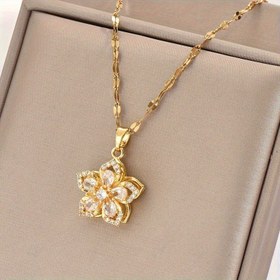 Resim Altın Kaplama Paslanmaz Çelik Dudak Zinciri, Altın Kaplamalı Kübik Sentetik Zirkonya Çiçek Desenli Retro Tasarım Şık Minimalist Uniseks Çift Sokak Giyimi Günlük Parti Noel Halloween Kolye Kolye Ucu OPP Torbasında 