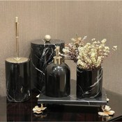 Resim MIARIK DESIGN & DEKORASYON DEKORATİF SIYAH MERMER GINKO AKSESUAR DETAYLI 5 Lİ BANYO SETİ TAKIMI 