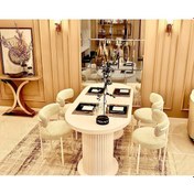 Resim Avvio Lizy Beyaz Ptt Lake Mdf Kaplama 80x160 Yemek Masası Mutfak Masası Masa Sandalye Takımı Kadife Kumaş Beyaz 