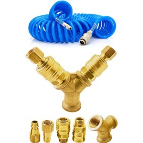 Resim Yüksek Kalite Havalı Kompresörler Için 2'li Dağıtıcı Ve Hava Giriş Rekorları 3/8'' 15 Metre Hortum 