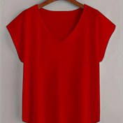 Resim Kadınların Büyük Beden Bej Batwing Kollu V Yaka T-Shirt - Bol Kesim, Zarif Pullover, Hafif Esnek Kumaş, Tüm Mevsimler İçin Üst, Rahat Giyim | Minimalist Tarz | Parlak Bitiş, Büyük Beden Gömlekler 