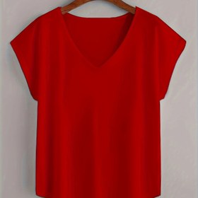 Resim Kadınların Büyük Beden Bej Batwing Kollu V Yaka T-Shirt - Bol Kesim, Zarif Pullover, Hafif Esnek Kumaş, Tüm Mevsimler İçin Üst, Rahat Giyim | Minimalist Tarz | Parlak Bitiş, Büyük Beden Gömlekler 