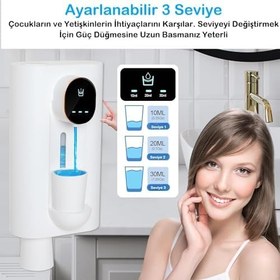 Resim Temassız 3 Modlu Otomatik Gargara Dispenseri- Duvara Monte, 540ml Kapasiteli, 2 Manyetik Bardak 